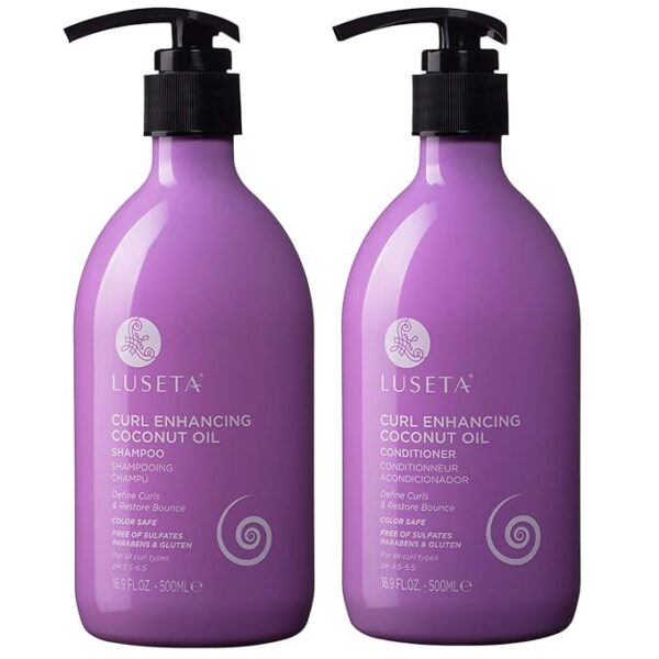 Luseta Curly Hair Shampoo & Conditioner Set with Coconut Oil, Unlimited Bounce and Definition for wavy