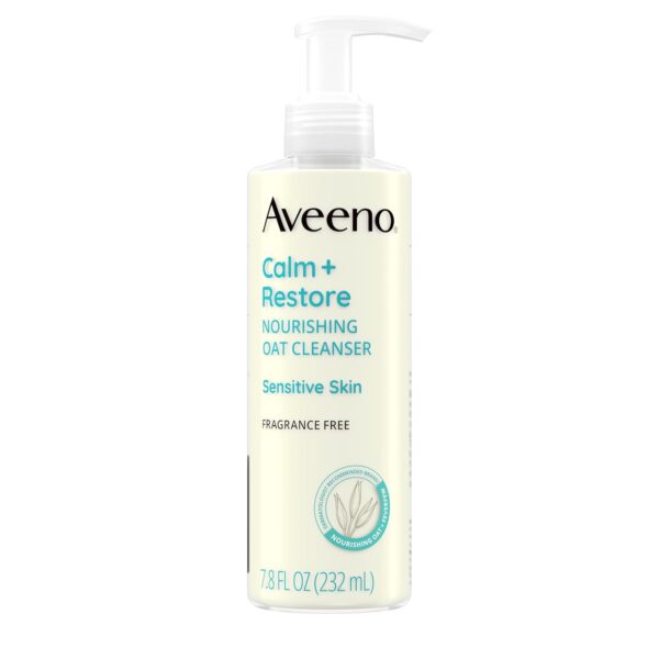 Aveeno Calm + Restore Facial Cleanser for Sensitive Skin, Hydrating Gentle Milky Face Cleanser with Nourishing Oat and Feverfew