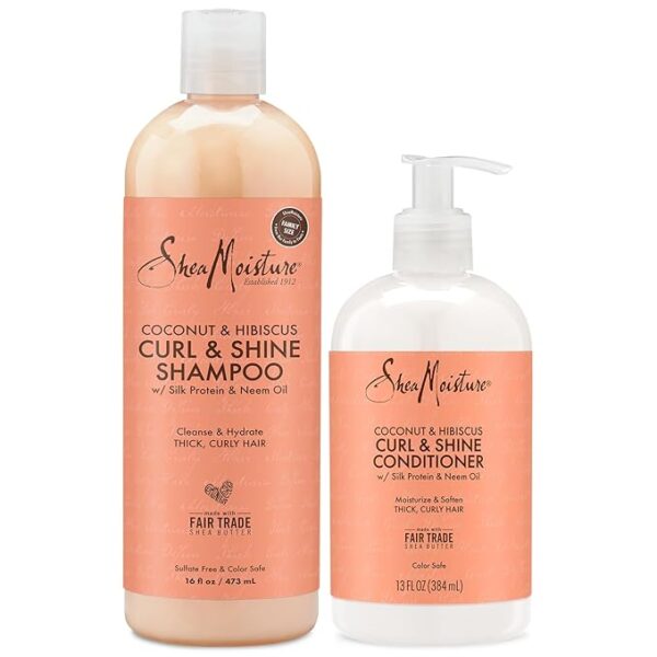 Shea Moisture Shampoo & Conditioner Set – Curl & Shine, Coconut & Hibiscus Hair Care Formulas for Moisturizing