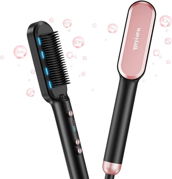 Wavytalk Hair Straightener Brush, Ionic Hair Straightening Brush with 6 Temperature Adjust, Anti-Scald Ceramic Hair