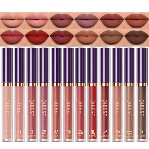 BestLand 12Pcs Matte Lipstick Lip Makeup Kit, Velvety Liquid Lipstick Waterproof Long Lasting Durable Nude Zodiac Signs