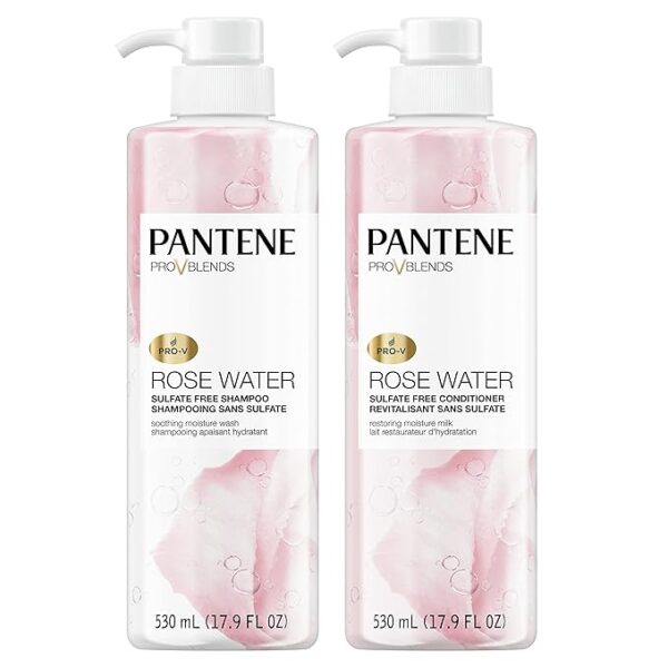 Pantene Sulfate Free Shampoo and Conditioner Set, Rose Water, Soothing and Moisturizing