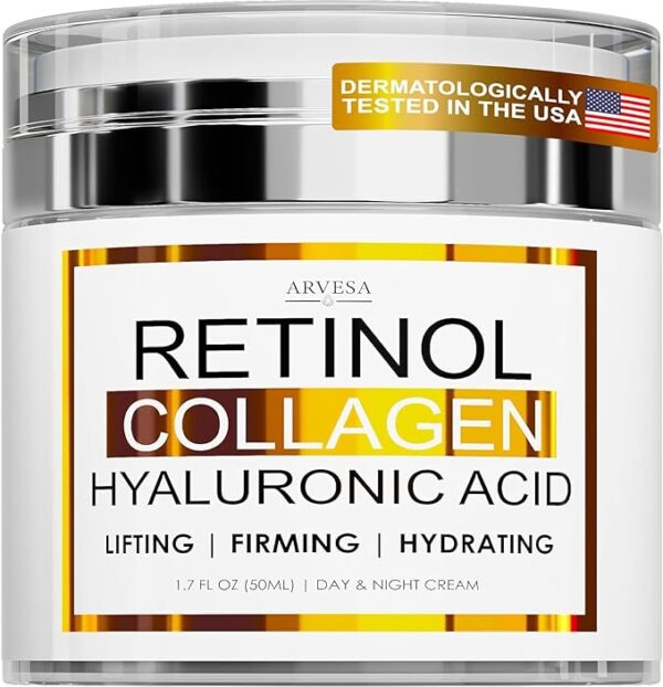 Retinol Cream for Face - Facial Moisturizer with Collagen Cream and Hyaluronic Acid - Anti Aging Face Cream