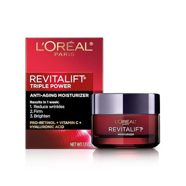 L'Oreal Paris Revitalift Triple Power Anti-Aging Face Moisturizer, Pro Retinol, Hyaluronic Acid & Vitamin C