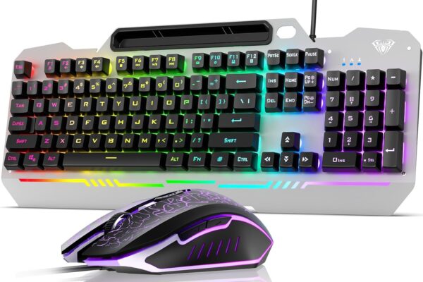 AULA Keyboard, T102 104 Keys Gaming Keyboard and Mouse Combo with RGB Backlit Quiet Computer Keyboard
