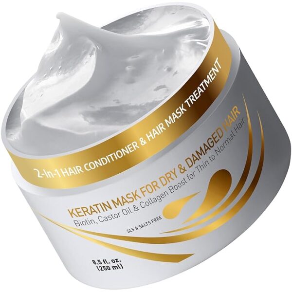 Vitamins Keratin Hair Mask Deep Conditioner - Biotin Collagen Protein & Castor Oil Repair