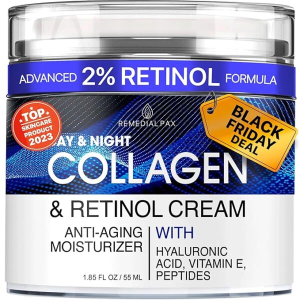 REMEDIAL PAX Collagen Cream for Face with Retinol and Hyaluronic Acid, Day and Night Anti Aging Skincare Facial Moisturizer,