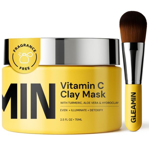 Gleamin Vitamin C Clay Mas.k for Dark Spots,10-Minutes Turmeric Clay Face Mas.k Skin Care