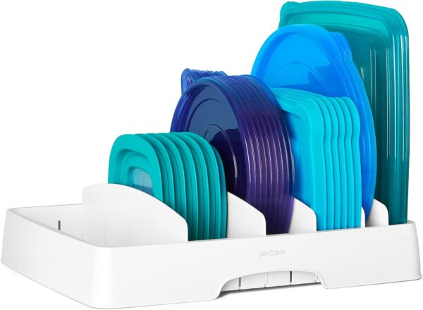 YouCopia StoraLid Adjustable Food Container Lid Organizer for Kitchen Cabinet Storage