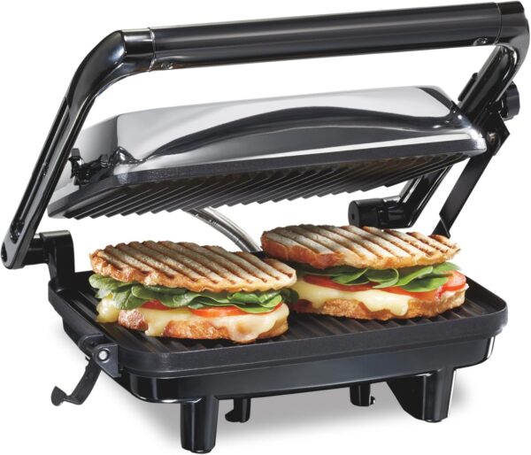 Hamilton Beach Panini Press Sandwich Maker & Electric Indoor Grill with Locking Lid, Opens 180 Degrees for any Thickness for Quesadillas
