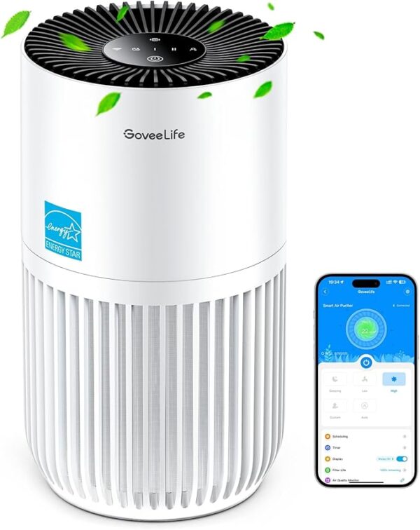 GoveeLife Mini Air Purifier for Bedroom, HEPA Smart Filter Air Purifier with App Alexa Control for Pet Hair