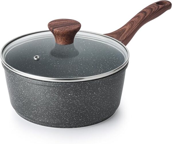 SENSARTE Nonstick Saucepan with Lid, 1.5 Quarts Small Pot with Swiss Granite Coating, Stay-cool Handle