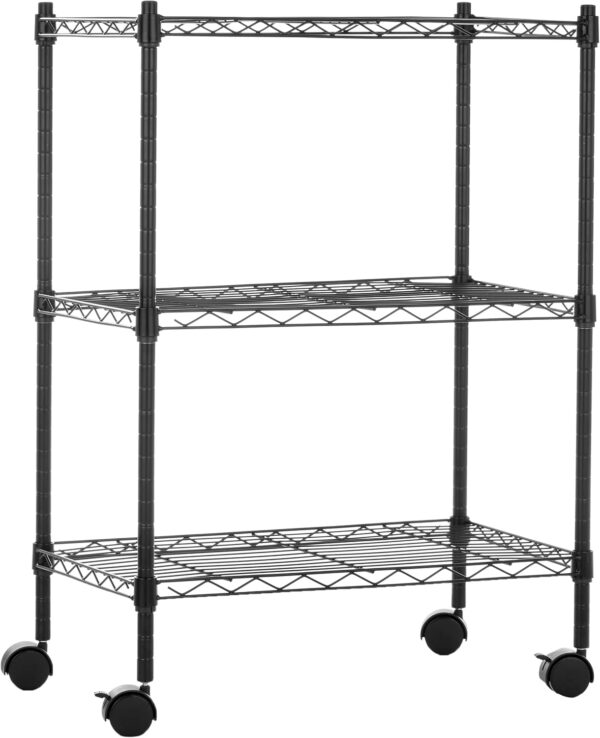 Amazon Basics 3-Shelf Adjustable, Heavy Duty Storage Shelving Unit on 2'' PP Plastic Wheel Casters