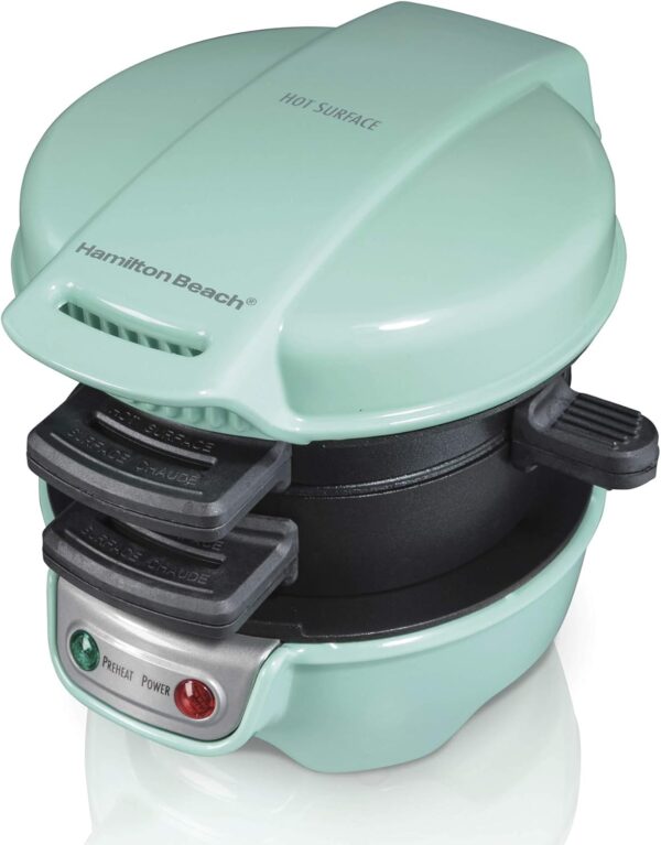 Hamilton Beach Breakfast Sandwich Maker with Egg Cooker Ring, Customize Ingredients, Perfect for English Muffins