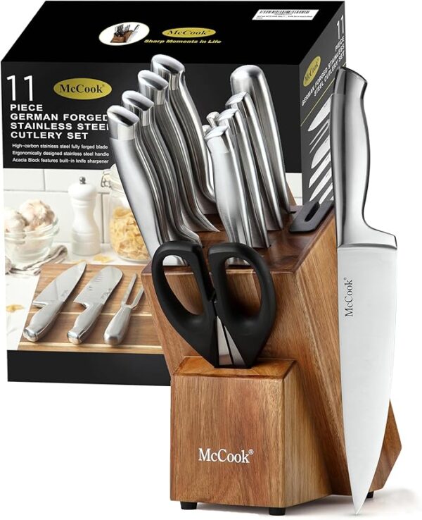 McCook® Knife Sets with Built-in Sharpener,German Stainless Steel Hollow Handle Kitchen Knives Set