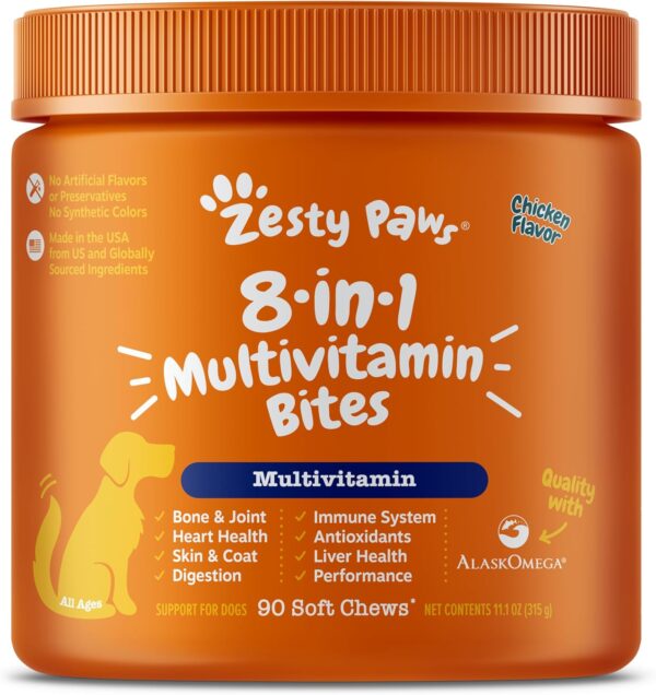 Zesty Paws Multivitamin Treats for Dogs - Glucosamine Chondroitin for Joint Support + Digestive Enzymes & Probiotics