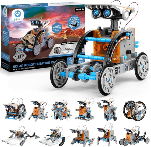 Sillbird STEM 12-in-1 Education Solar Robot Toys for Boys Ages 8-13, DIY Building Science Experiment Kit Birthday Gifts for Kids