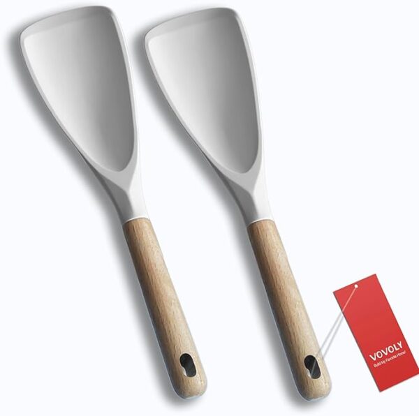 VOVOLY Cooking Spoon for Nonstick Cookingwares, Silicone Spatula Spoon for Mixing