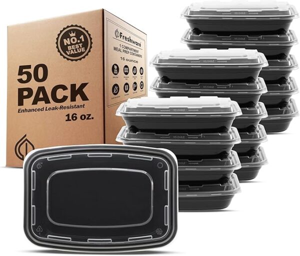 Freshware Meal Prep Containers [50 Pack] 1 Compartment Food Storage Containers with Lids