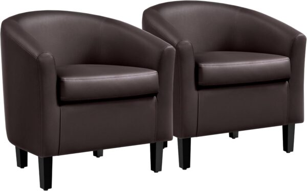 Yaheetech PU Leather Accent Chairs, Modern Barrel Chairs Side Chairs, 2 chair for living room