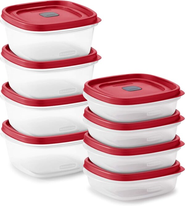 Rubbermaid 16-Piece BPA-Fre.e Plastic Food Storage Set, Red Vented Lids - Microwave
