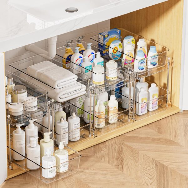 Vtopmart 4 Pack Bathroom Organizer, 2 Tier Clear Under Sink Organizers