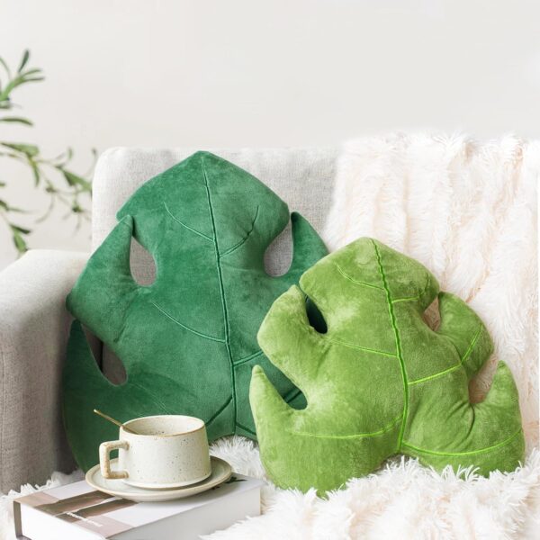 AELS Set of 2 3D Leaves Decorative Throw Pillows, 18"& 14" Monstera Deliciosa Plush Pillow Set