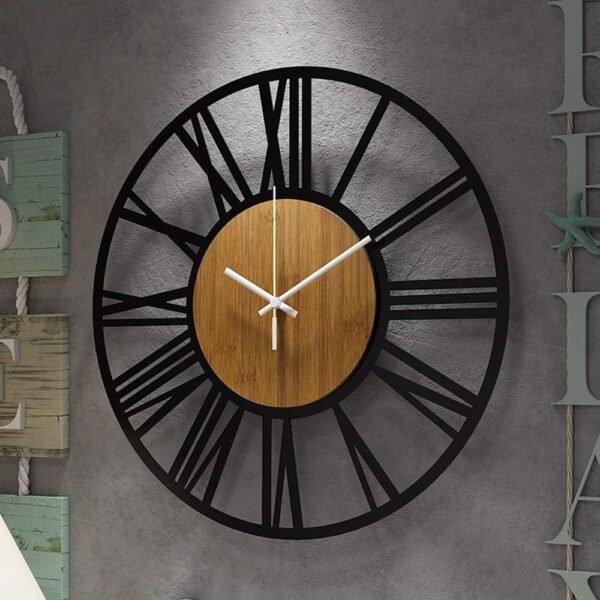1st owned Wall Clocks for Living Room Decor,24" Vintage,Round Silent Non Ticking,Black Metal,Modern Wood Clocks for Home