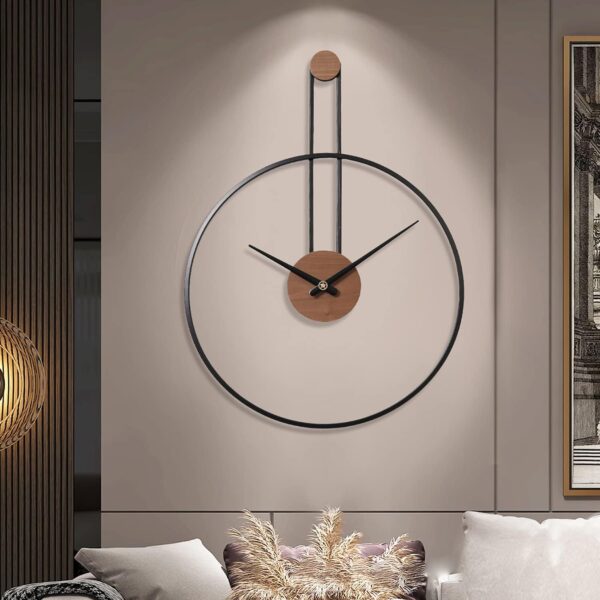 YISITEONE Large Decorative Wall Clock for Living Room,Metal & Walnut Dial Home Decor Silent Non Ticking Lightweight Clocks for Bedroom