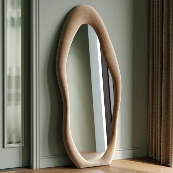 Honyee Full Length Mirror, 63" x 24" Wall Mirror, Flannel Wrapped Wooden Frame Floor Mirror