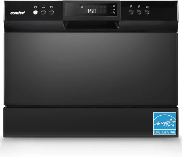 COMFEE’ Countertop Dishwasher, Energy Star Portable Dishwasher, 6 Place Settings & 8 Washing Programs