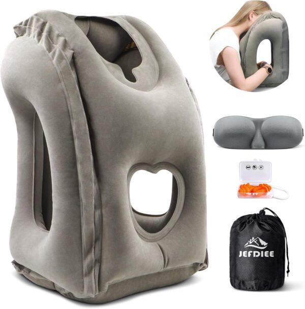 JefDiee Inflatable Travel Pillow, Airplane Neck Pillow Comfortably Supports Head and Chin
