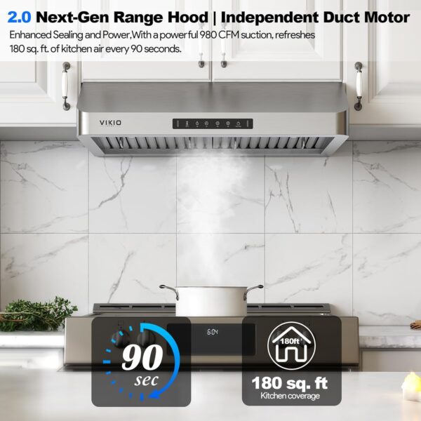 Range Hood 30 Inch Under Cabinet, Kitchen Hood with 980 CFM, 3-Speed Gesture Sensing & Touch Control Panel - Image 2