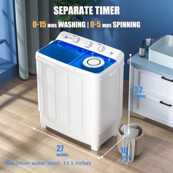 Auertech Portable Washing Machine, 28lbs Twin Tub Washer Mini Compact Laundry Machine with Drain Pump - Image 3
