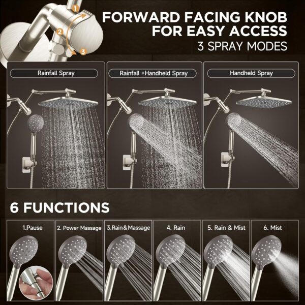 Veken 11.8 Inch Rain Shower Head with 6 Modes Handheld Water Spray - Image 2